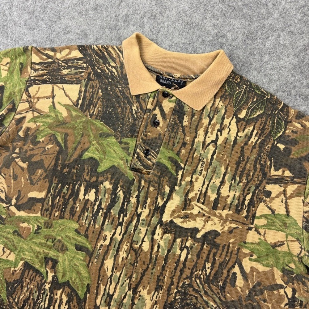 VTG Rattlers Brand Polo Shirt Men XL Brown Realtree Camo Hunting Outdoor 90s USA